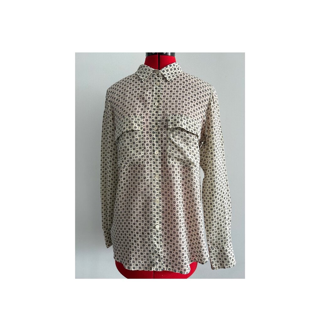 T. Babaton Off White & Black Silk Blouse M